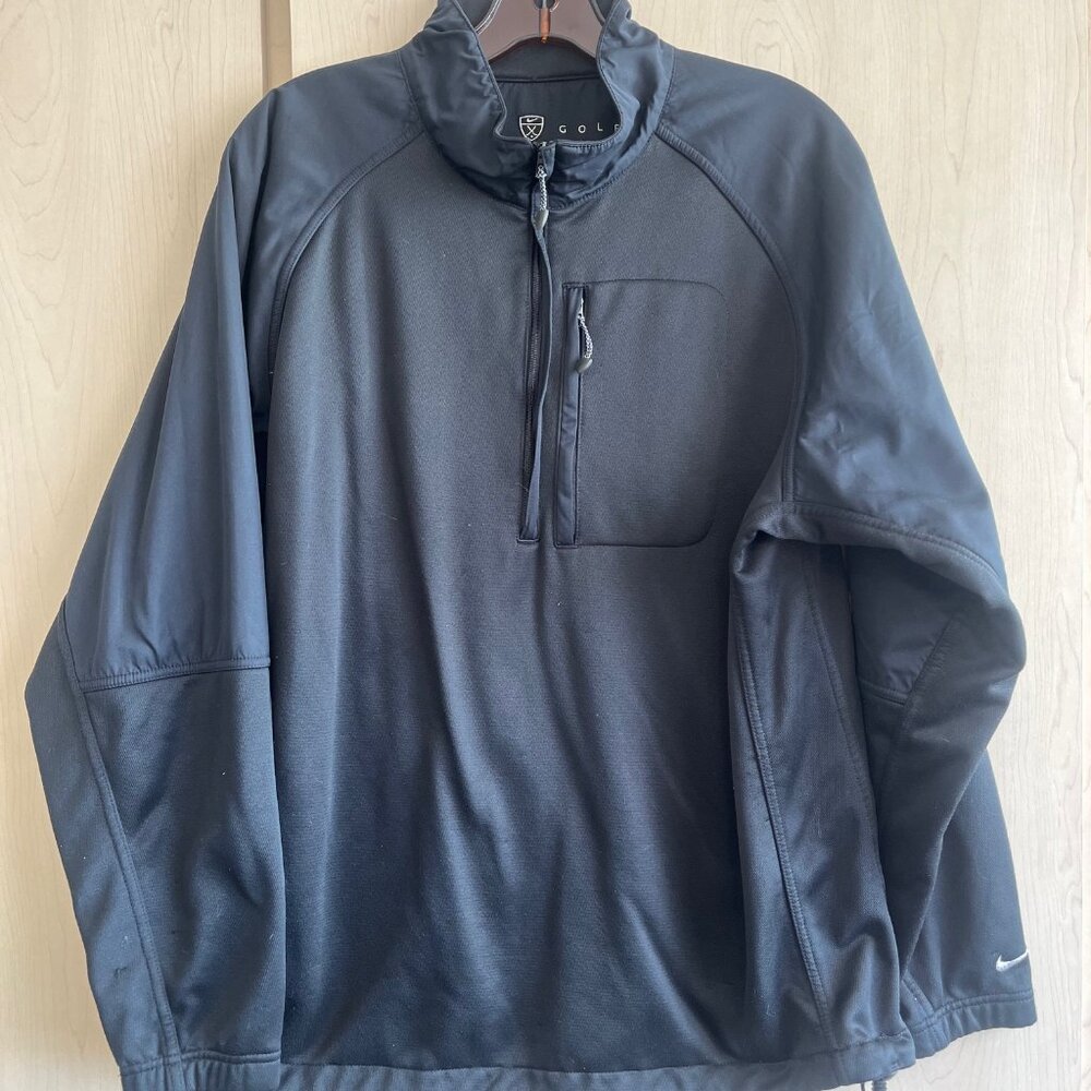 Mens Nike Golf Black Therma-Fit‎ 1/4 Zip Fleece Mock Neck - Size Medium